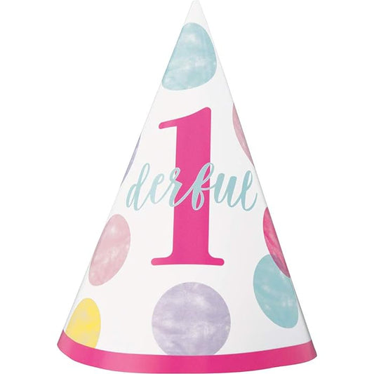 8pcs Pink Dots 1st Birthday Hats