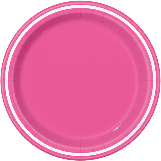 8pcs Hot Pink Striped 7" Plates