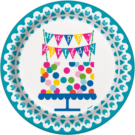 8pcs Confetti Cake Birthday 9" Plates