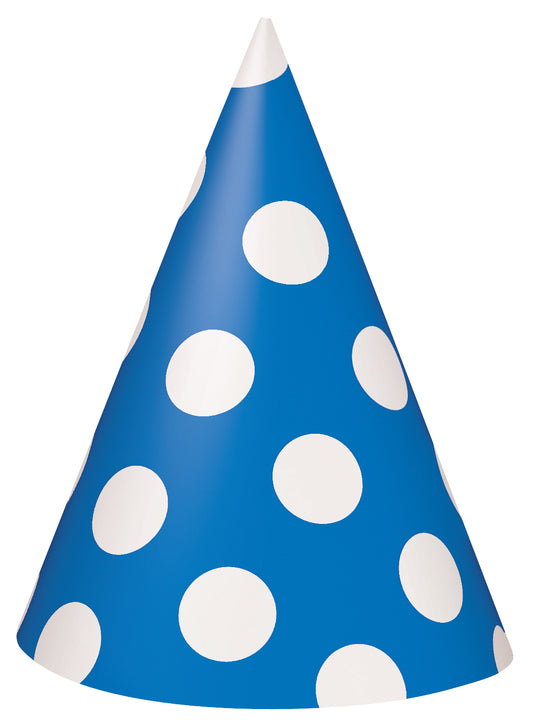 8pcs Royal Blue Dots Party Hats