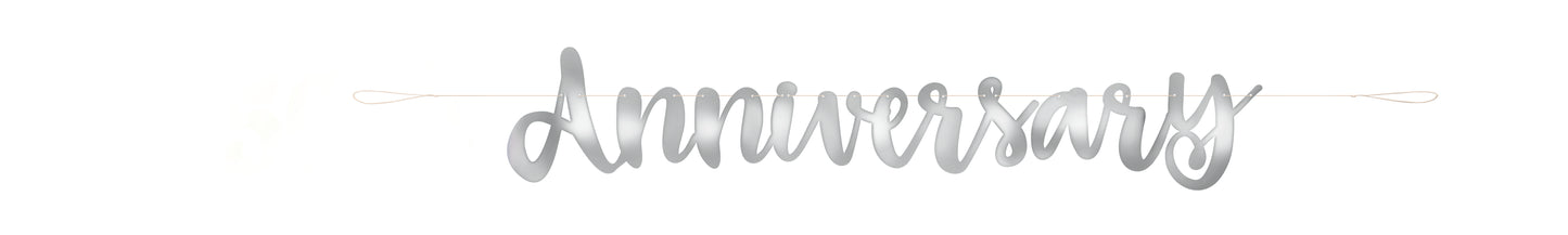 Silver Scripted Happy Anniversary Banner 6ft