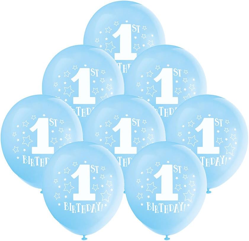 8pcs 12" 1st Birthday Blue Balloons (Helium)