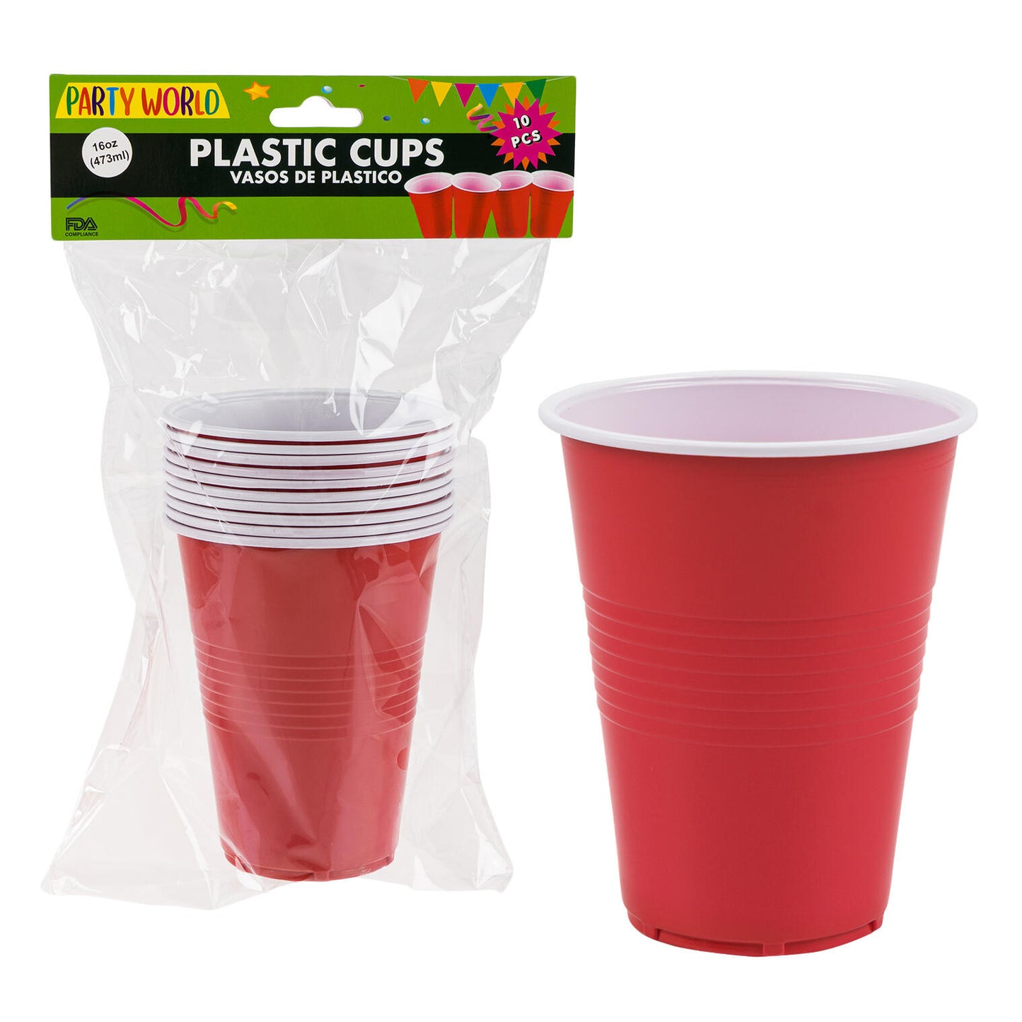 10pcs 16oz Plastic Cups (Red)