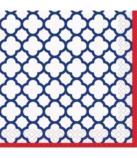 16pcs Hamptons Quatrefoil Beverage Napkins