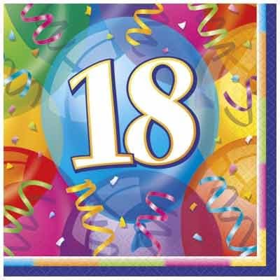 16pcs Brilliant 18th Birthday Luncheon Napkins