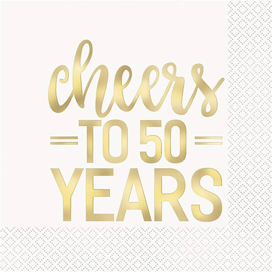 16pcs Cheers to 50 Years Gold Luncheon Napkins