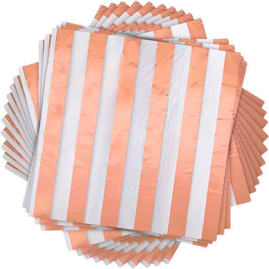 16pcs Rose Gold Stripes Luncheon Napkins