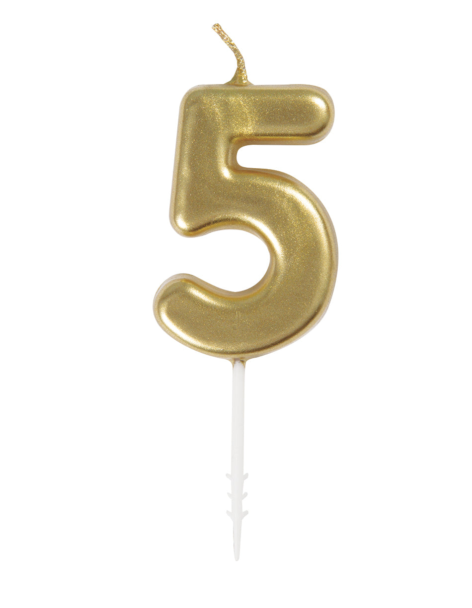 Mini Gold #5 Birthday Candle