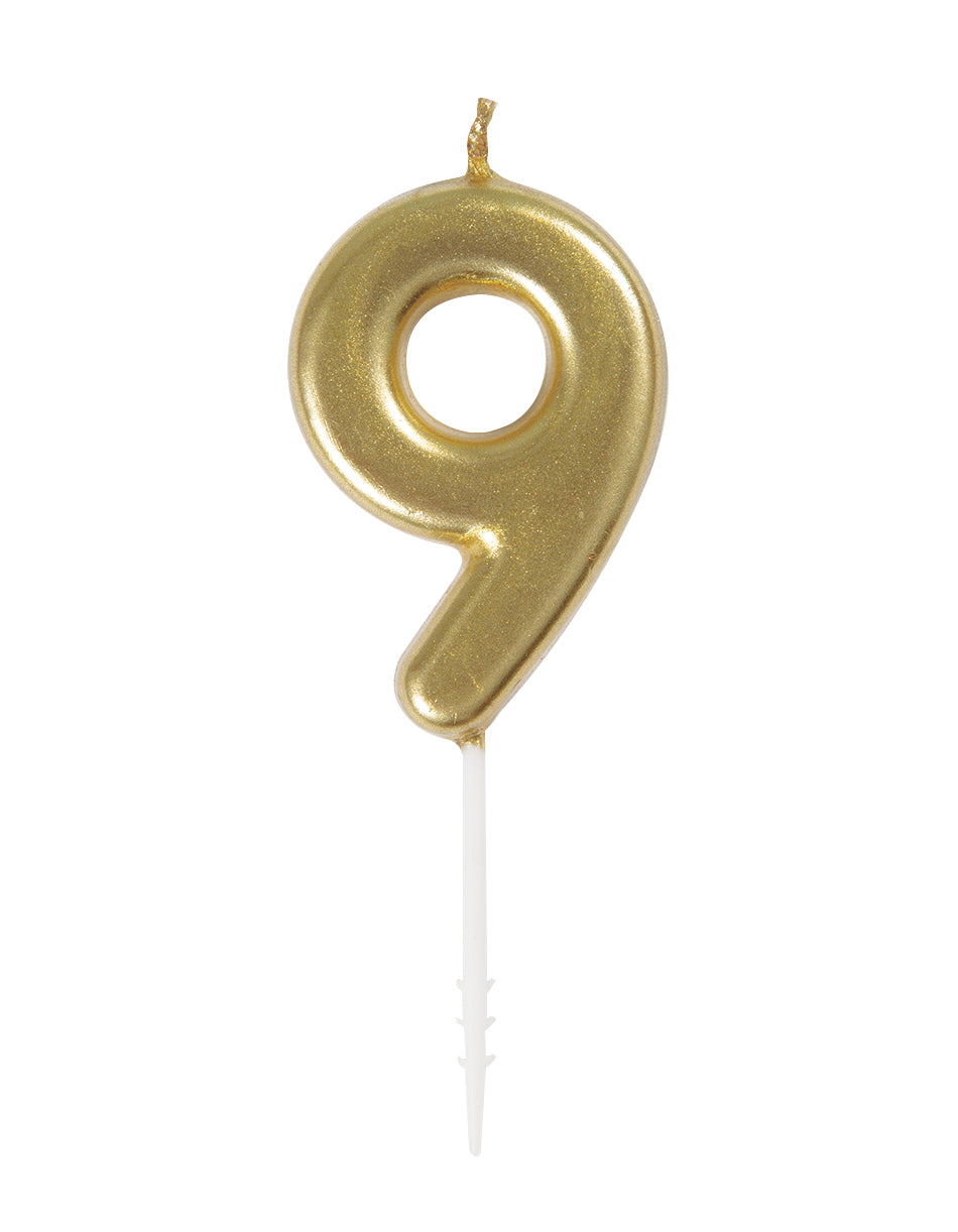 Mini Gold #9 Birthday Candle