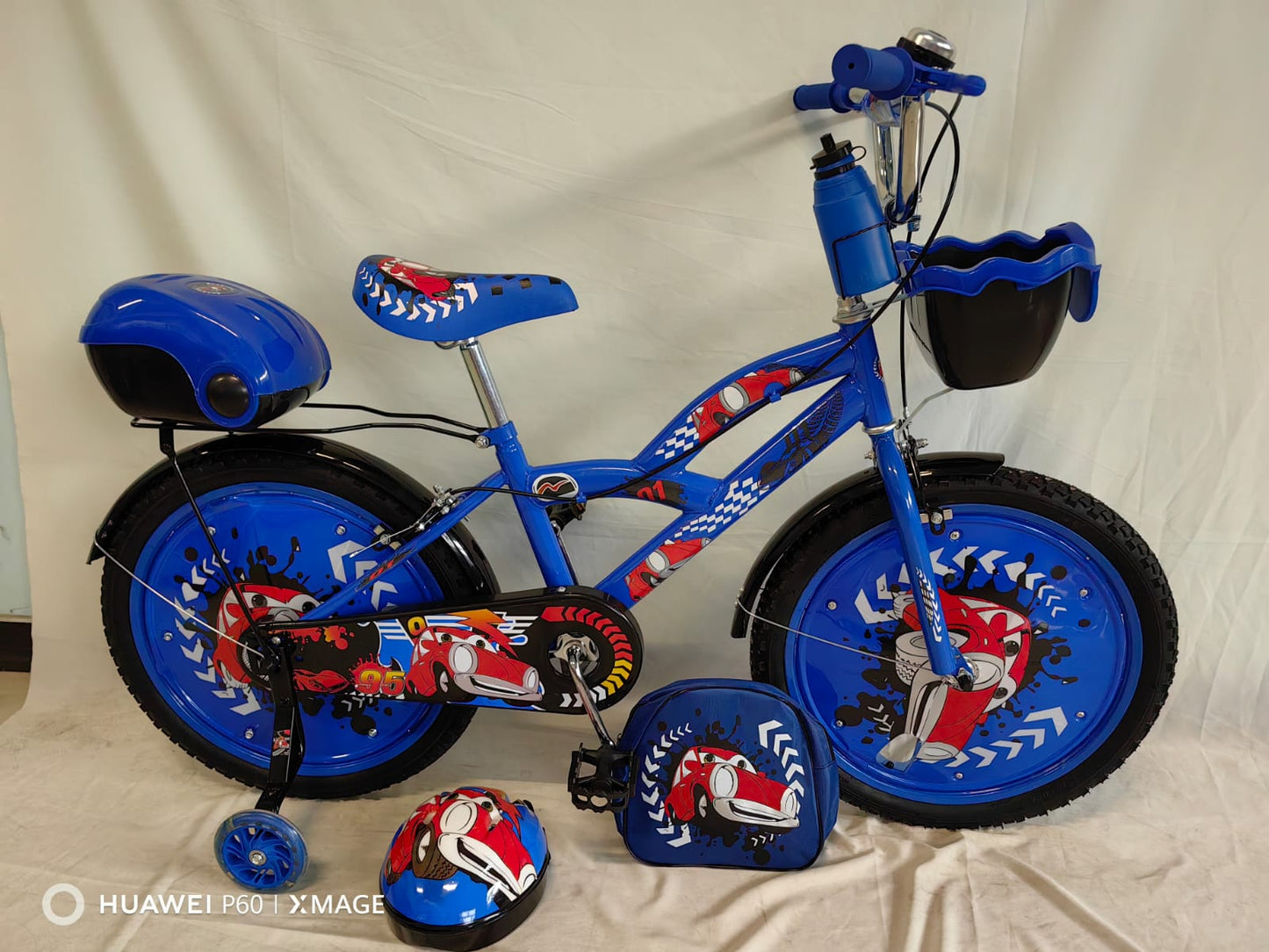 Blue, Red & Black Bicycles with Wheel Design