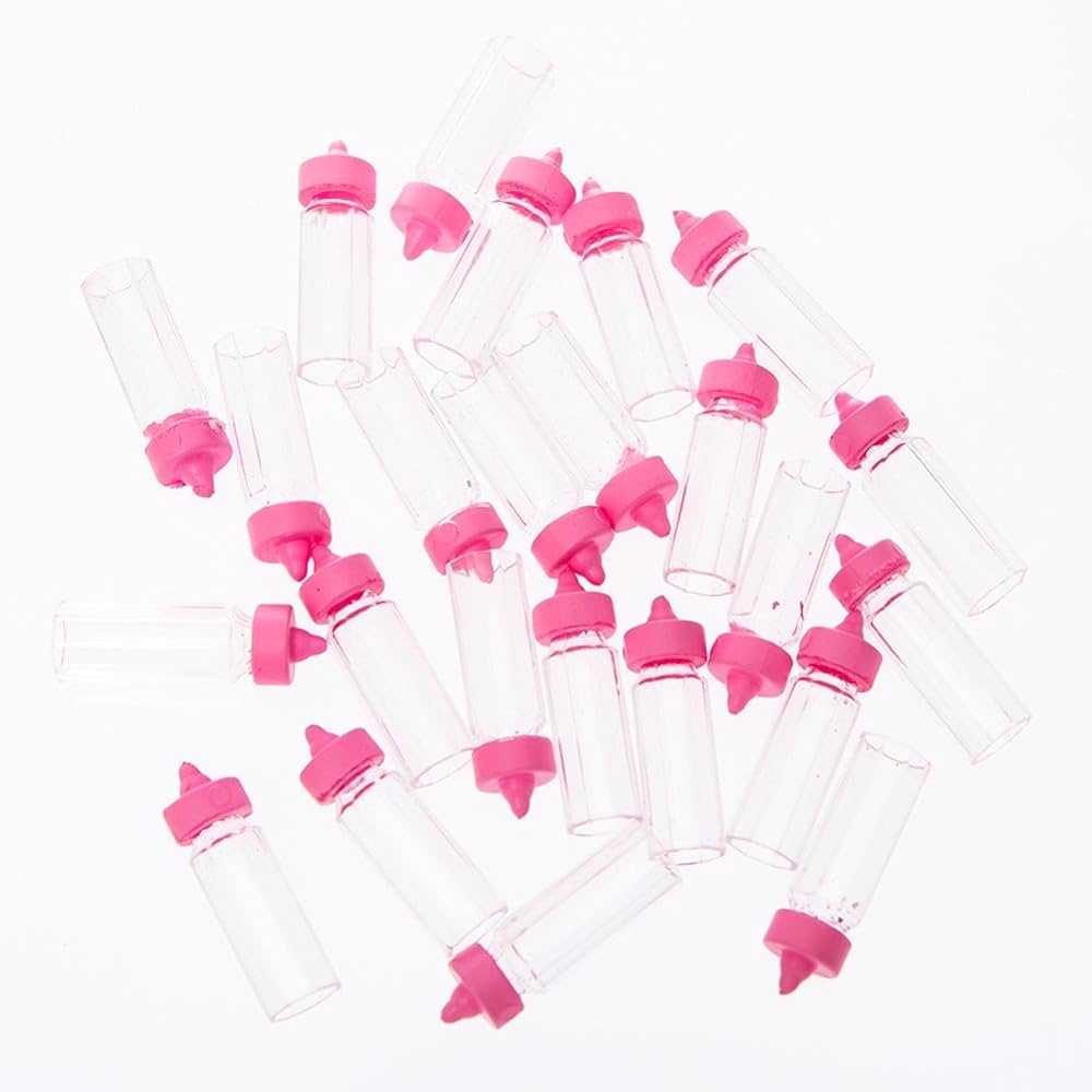 24pcs Mini Pink Plastic Baby Bottles Favours