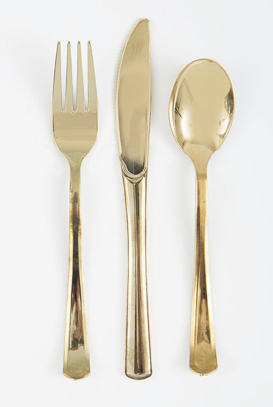 18pcs Plastic Assorted Cutlery (Shiny Gold)