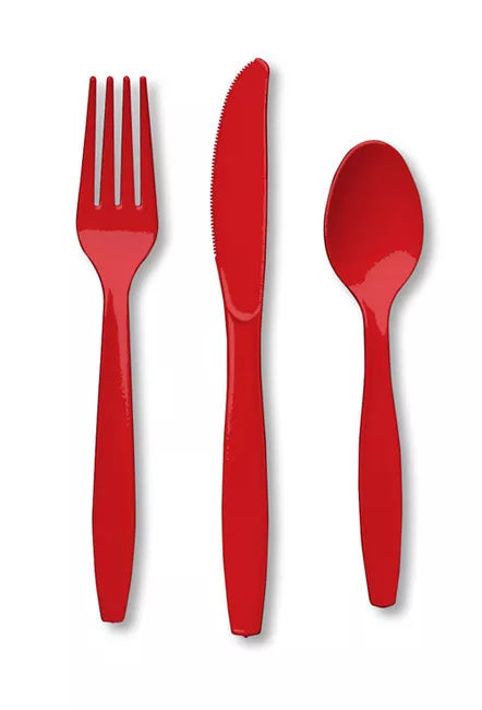 24pcs Plastic Assorted Cutlery (Ruby Red)