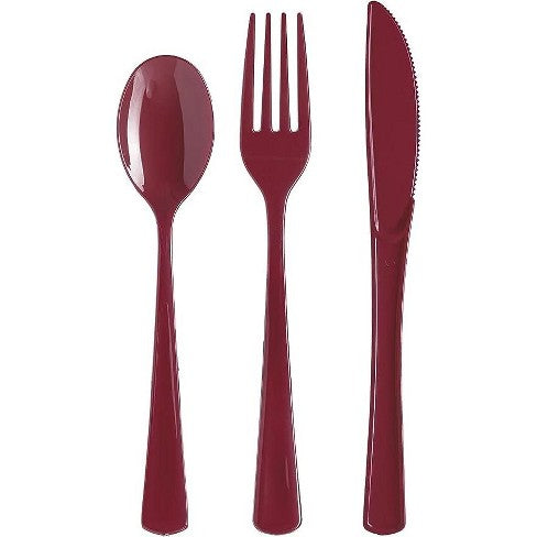 24pcs Plastic Assorted Cutlery (Burgundy)