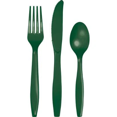 24pcs Plastic Assorted Cutlery (Forest Green)