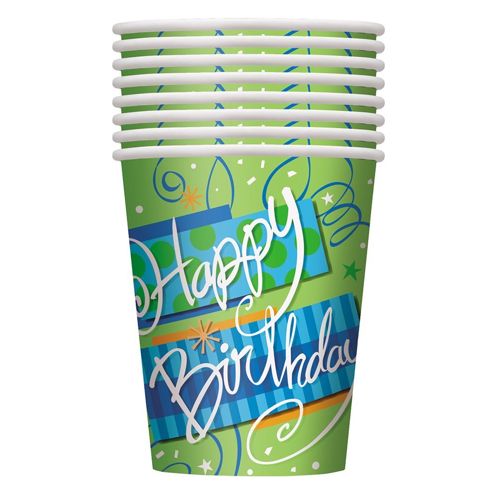 8pcs 9oz Bright Birthday Paper Cups