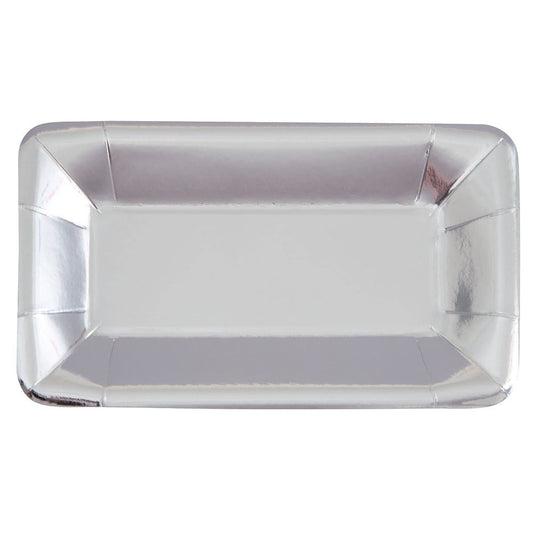 8pcs 9" Paper Rectangular Plates (Metallic Silver)