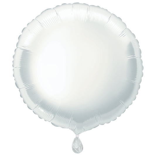 18" White Round Shaped Foil Balloon (Helium)