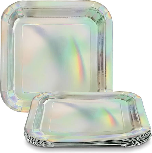 8pcs 7" Square Paper Plates (Iridescent)