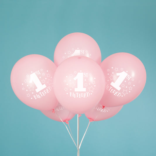 8pcs 12" 1st Birthday Pink Balloons (Helium)