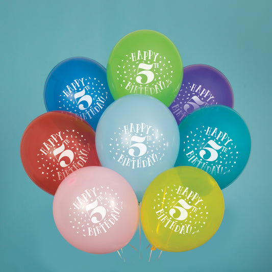 8pcs 12" "Happy 5th Birthday" Balloons (Helium)