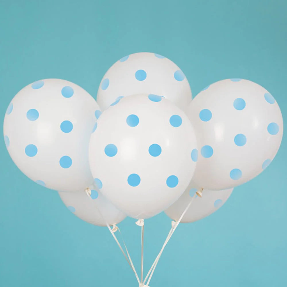6pcs 12" White & Blue Polko Dot Balloons