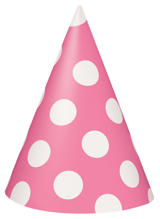 8pcs Hot Pink Dots Party Hats