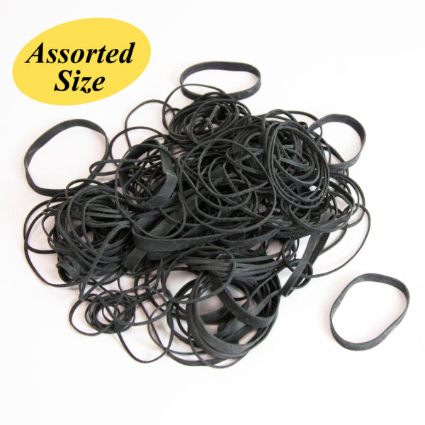 2oz Assorted Size Black Rubber Bands