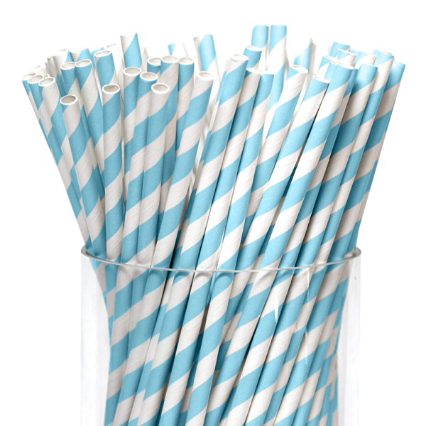 40pcs Paper Straws (Light Blue & White)