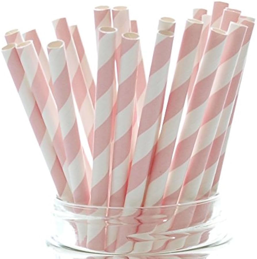 40pcs Paper Straws (Light Pink & White)