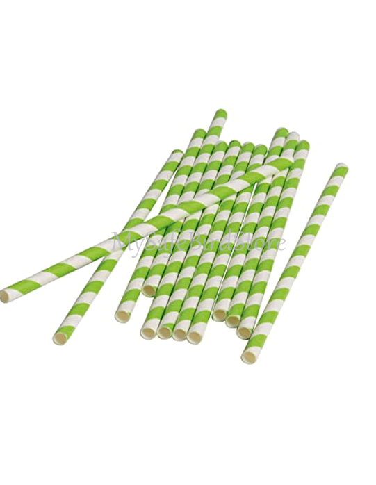 40pcs Paper Straws (Lime Green & White)