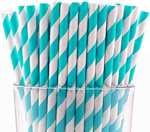 40pcs Paper Straws (Teal & White)