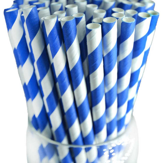 40pcs Paper Straws (Royal Blue & White)