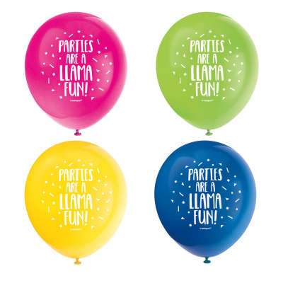 8pcs 12" "Parties Are A Llama Fun!" Helium Balloons