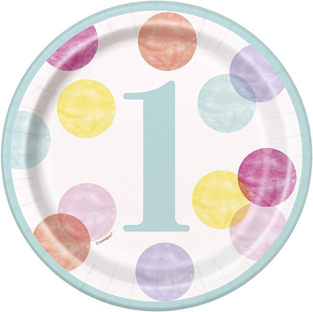 8pcs Pink Dots 1st Birthday 7" Plates