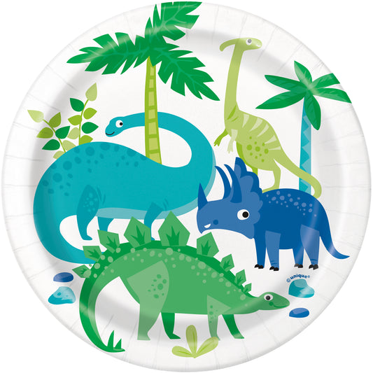 8pcs Blue & Green Dinosaurs 7" Plates
