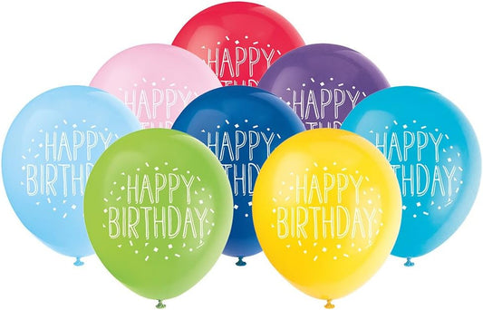 8pcs 12" Fun Happy Birthday Helium Balloons