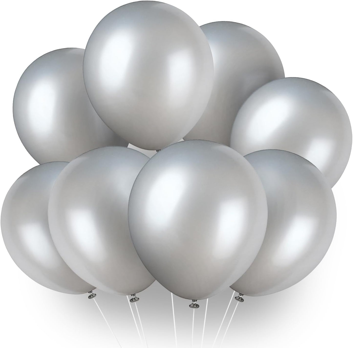 8pcs 12" Pearlized Silver Balloons (Helium)