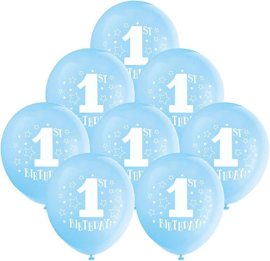 8pcs 12" 1st Birthday Blue Helium Balloons