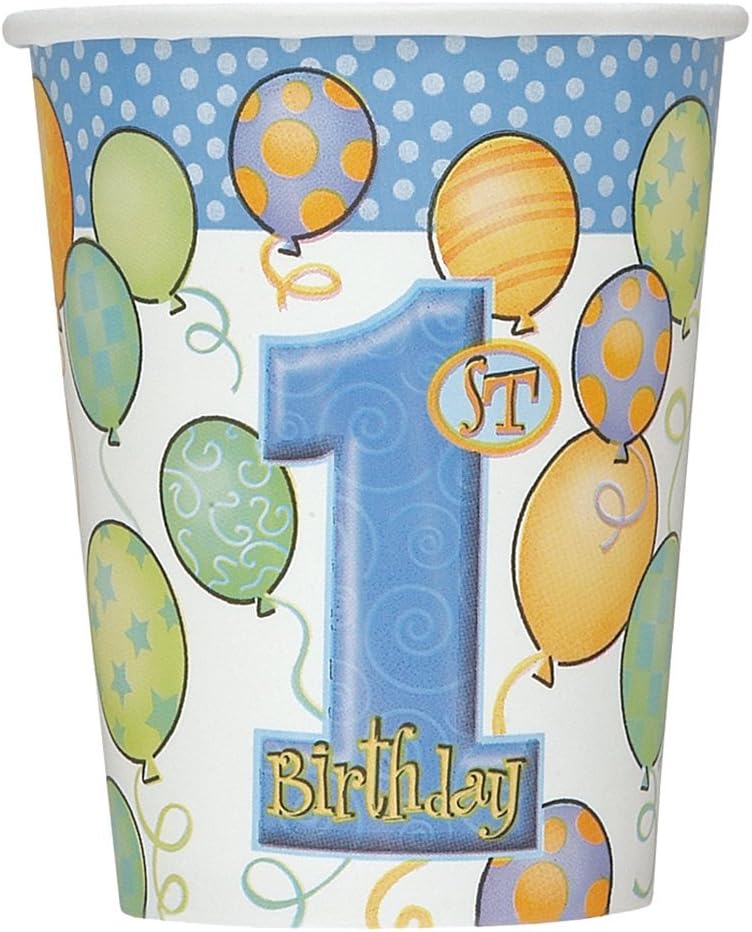 8pcs 9oz First Birthday Blue Paper Cups