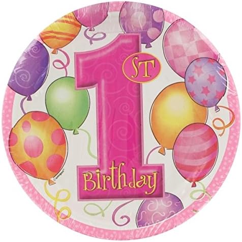 8pcs 7" First Birthday Pink Paper Plates