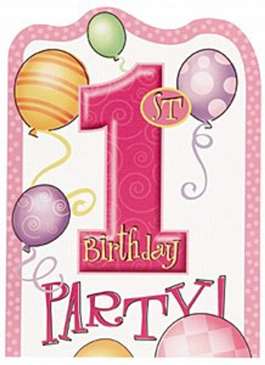 8pcs 1st Birthday Girl Invitations