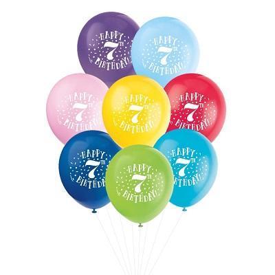 8pcs 12" "Happy 7th Birthday" Helium Balloons