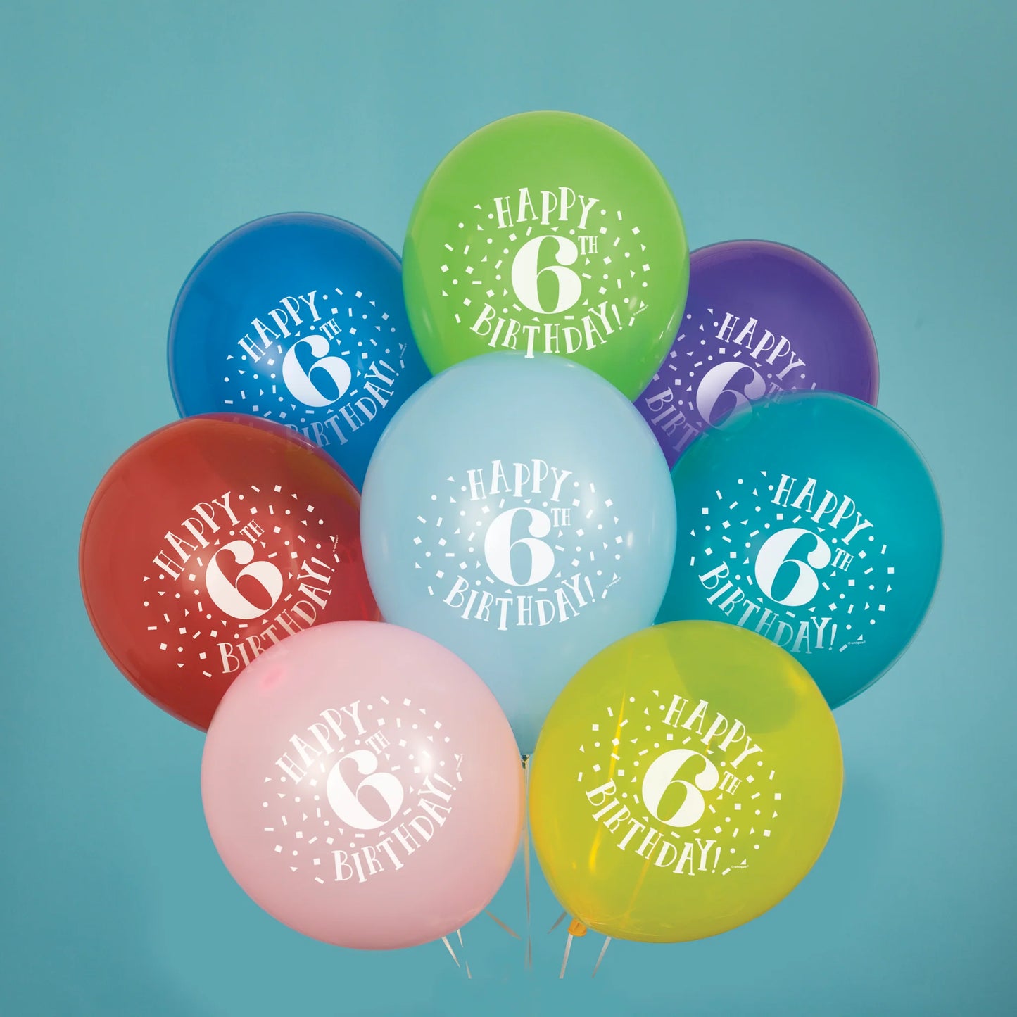 8pcs 12" "Happy 6th Birthday" Helium Balloons (Helium)