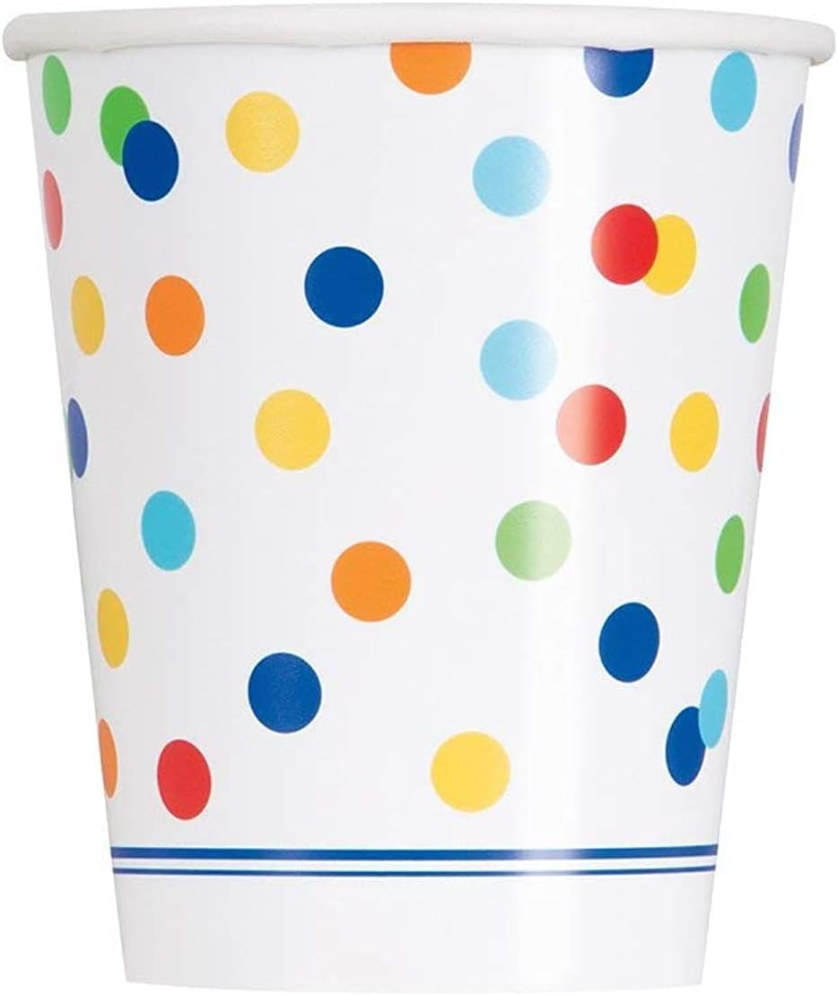 8pcs Rainbow Polka Dots 9oz Cups