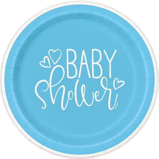 8pcs Blue Hearts Baby Shower 9" Plates