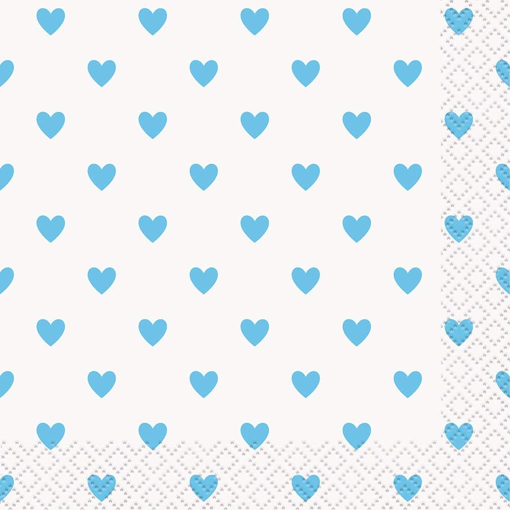 16pcs Blue Hearts Baby Shower Beverage Napkins