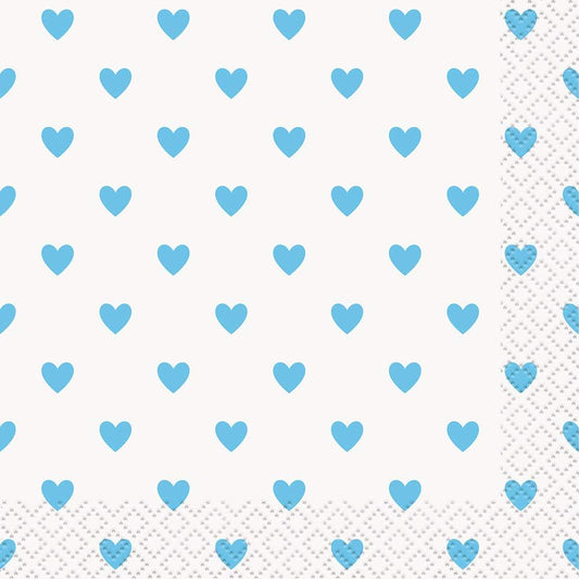 16pcs Blue Hearts Baby Shower Beverage Napkins