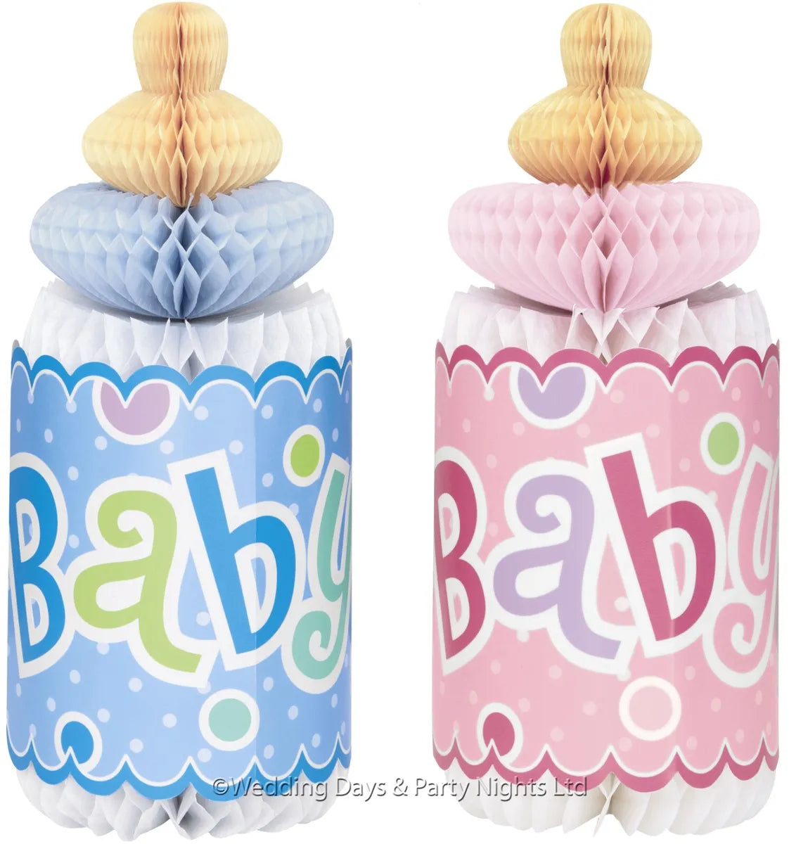 12" Blue Dots Baby Shower Bottle Honeycomb