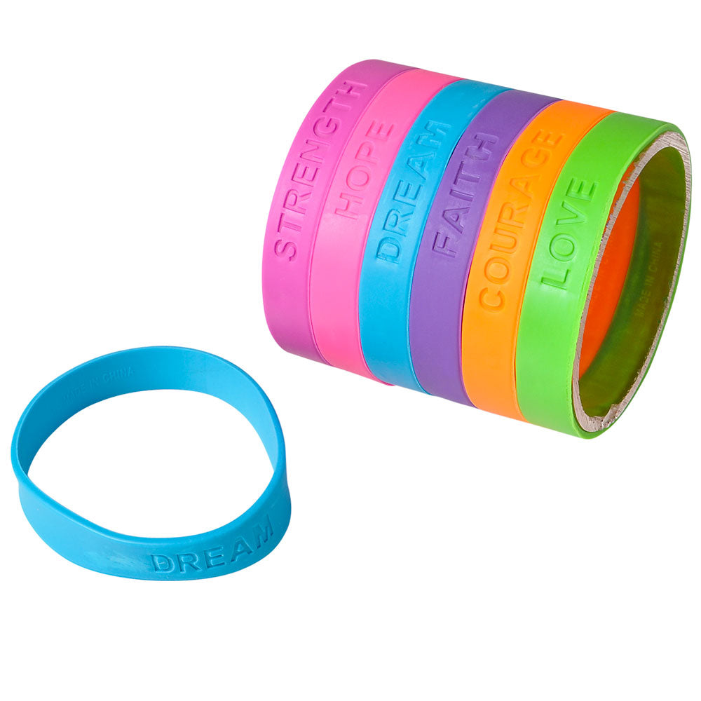 12pcs 8" Rubber Sayings Bracelet Favours